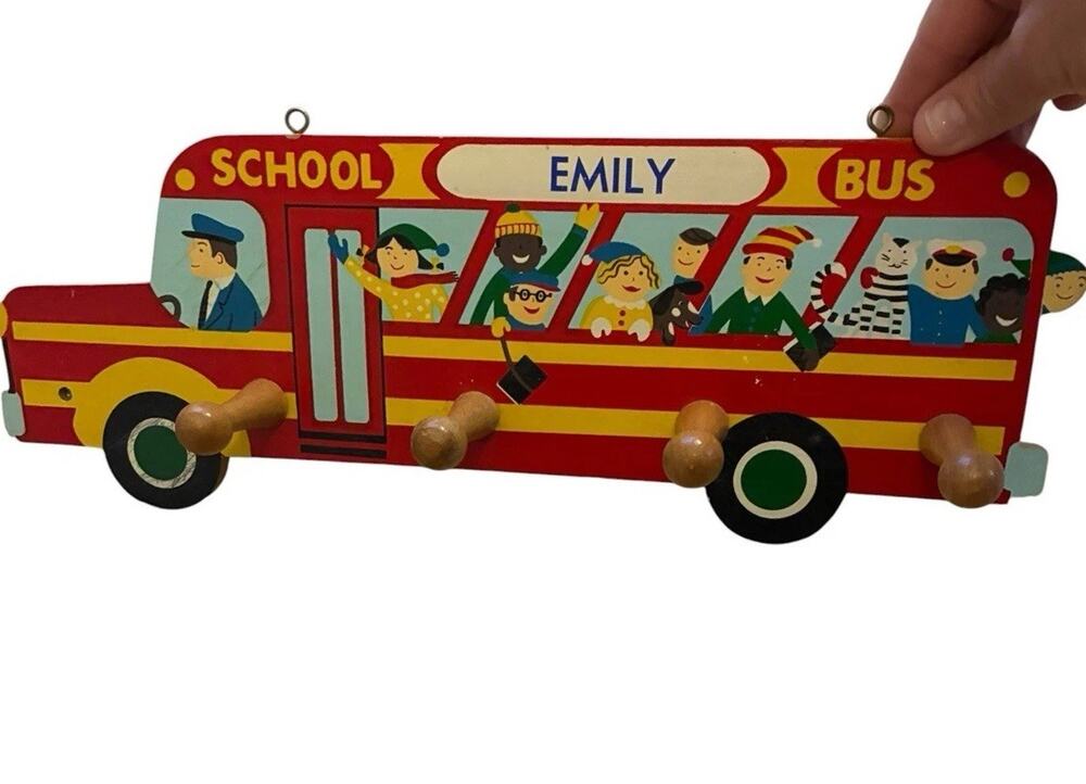 Vintage Wooden School Bus Coat Rack Peg Rail Nursery Kids Room Decor Emily Retro